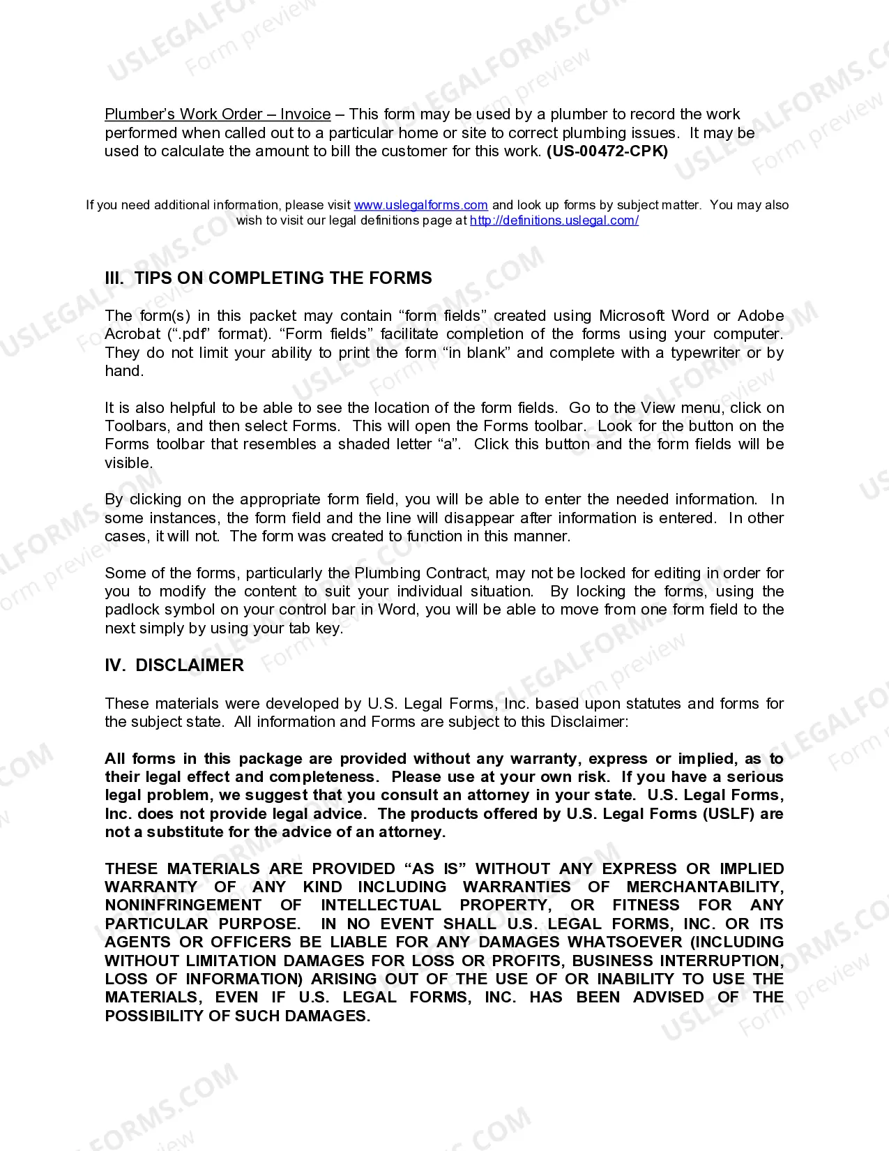 Preview Kansas Plumbing Contractor Package