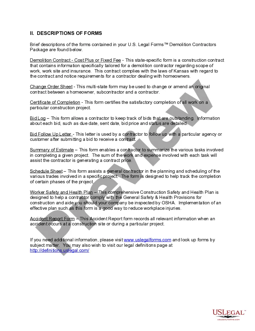 Preview Kansas Demolition Contractor Package