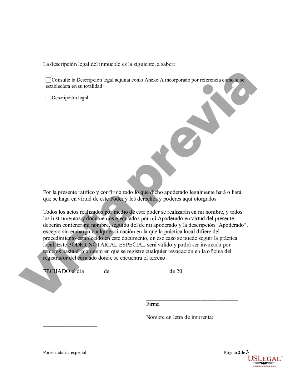 Preview Poder notarial especial o limitado para transacciones de venta de bienes raíces por parte del vendedor