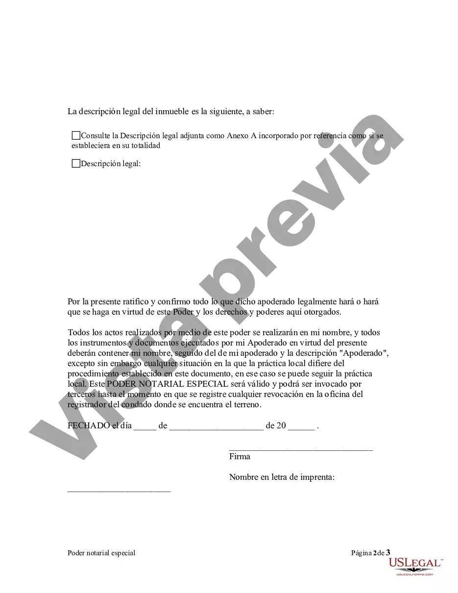 Preview Poder notarial especial o limitado para transacciones de compra de bienes raíces por parte del comprador