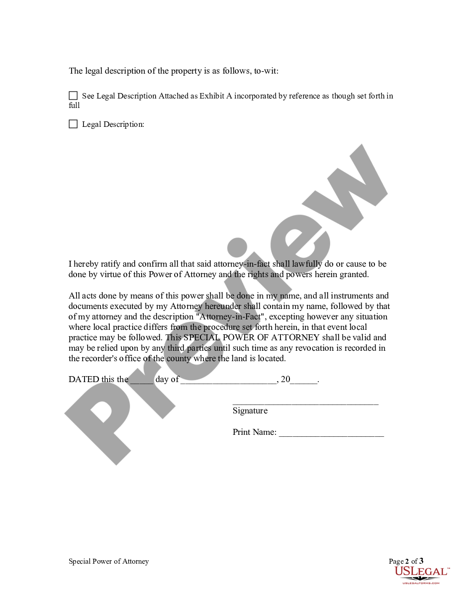 page 1 Special or Limited Power of Attorney for Real Estate Purchase Transaction by Purchaser preview