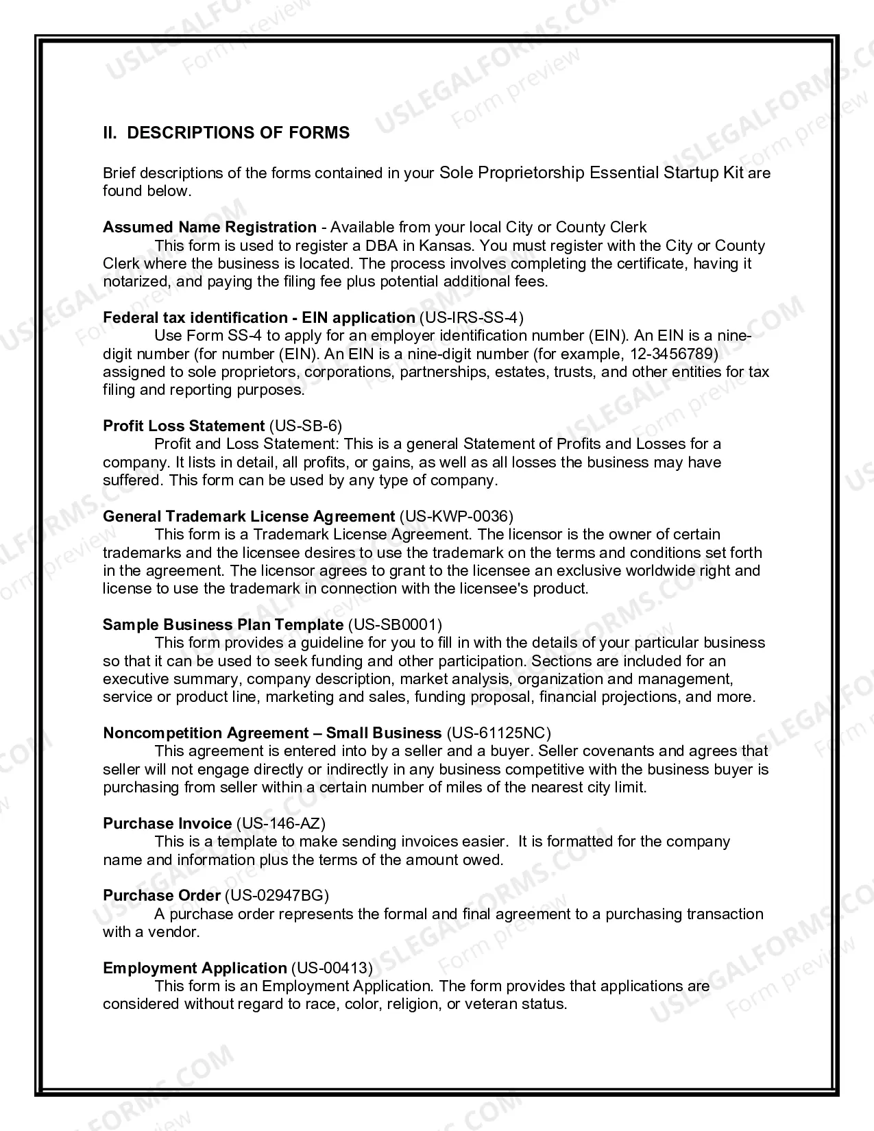 Preview Kansas Sole Proprietorship Essential Startup Kit