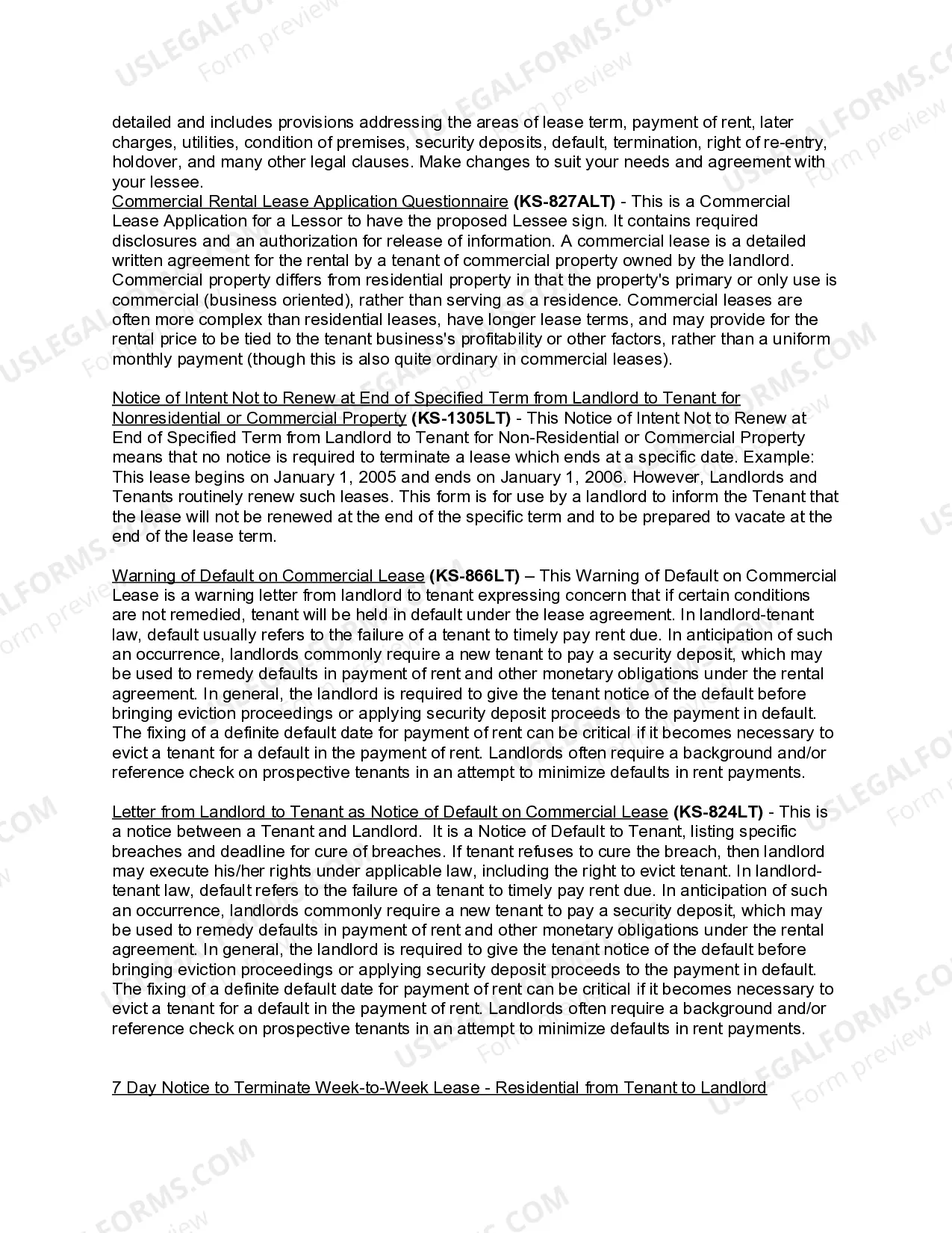 Preview Kansas Commercial Lease Package