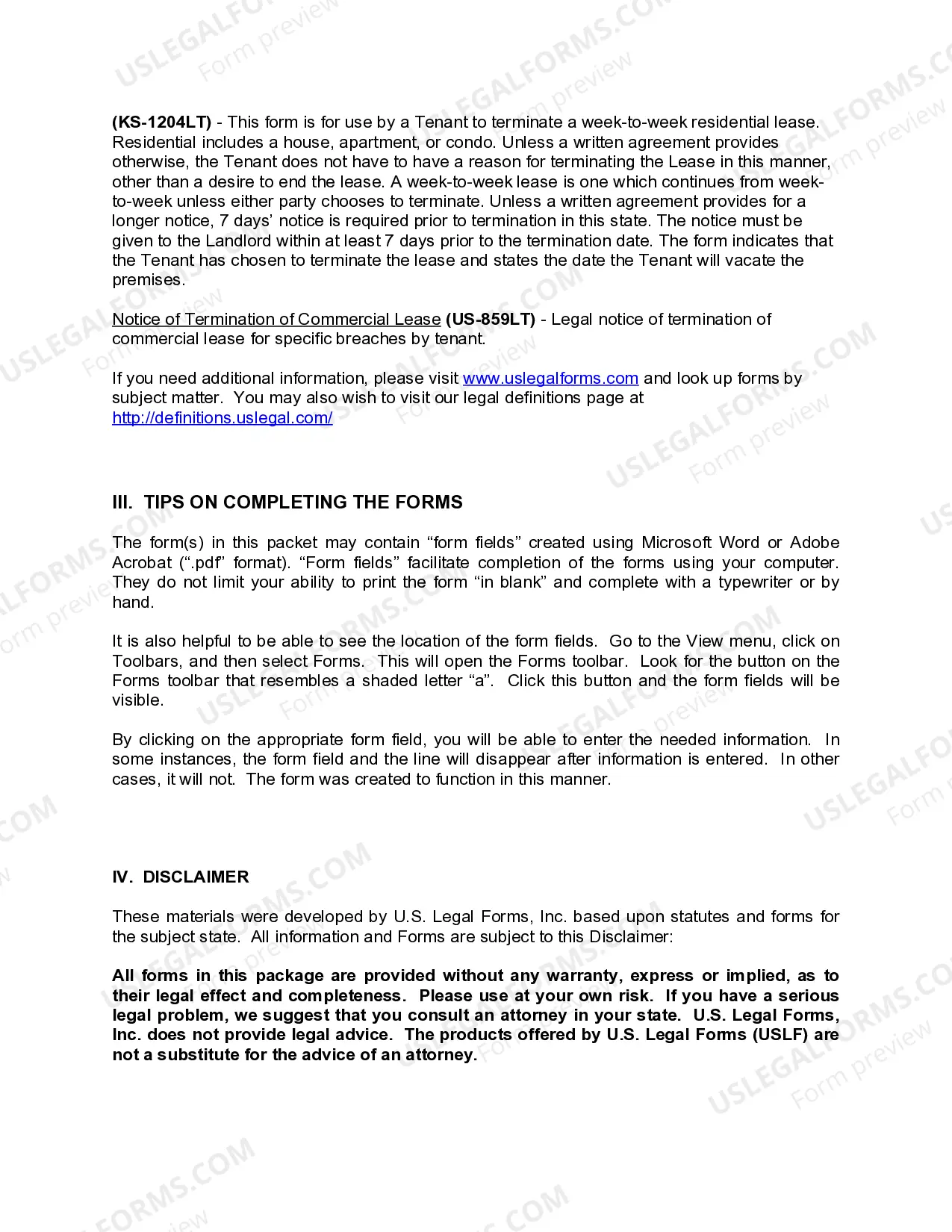 Preview Kansas Commercial Lease Package