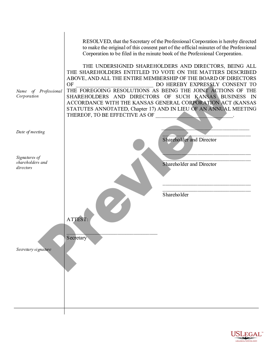page 3 Sample Annual Minutes for a Kansas Professional Corporation preview