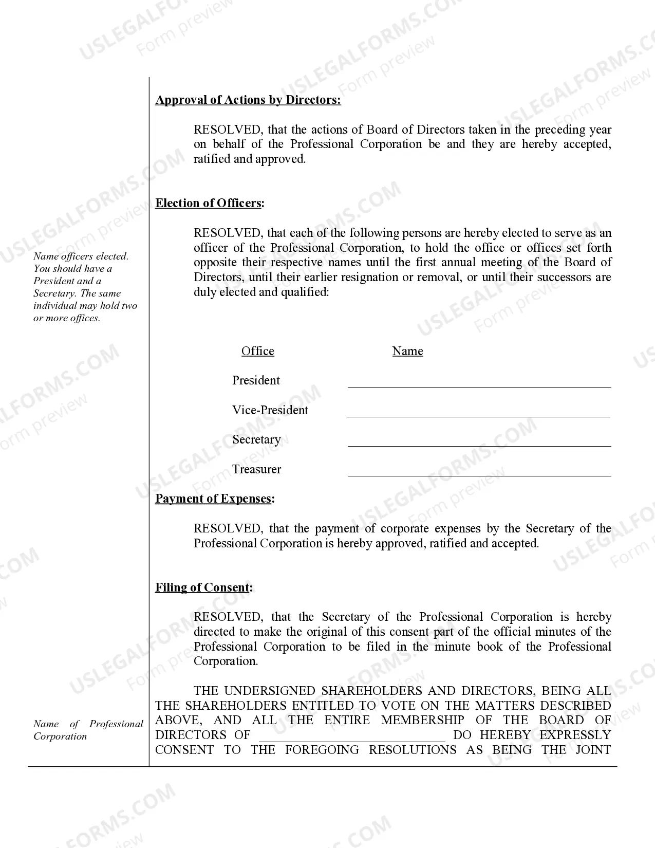 Preview Sample Annual Minutes for a Kansas Professional Corporation