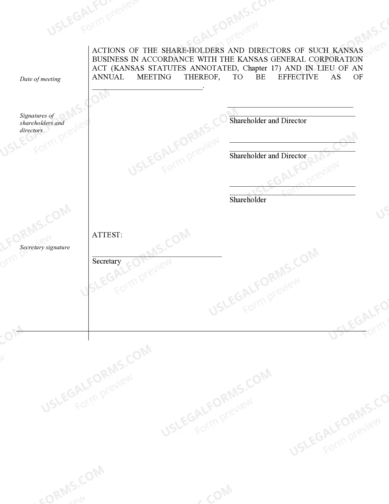 Preview Sample Annual Minutes for a Kansas Professional Corporation