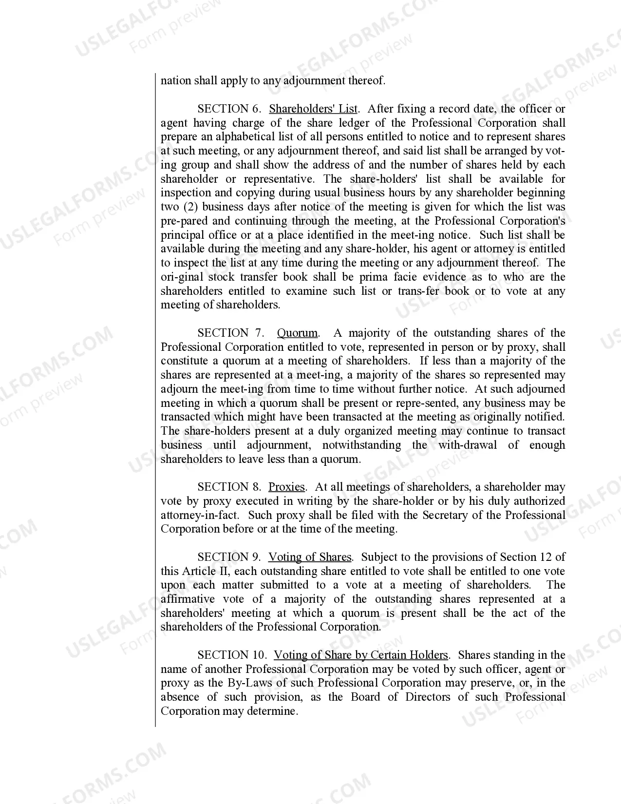 Preview Sample Bylaws for a Kansas Professional Corporation