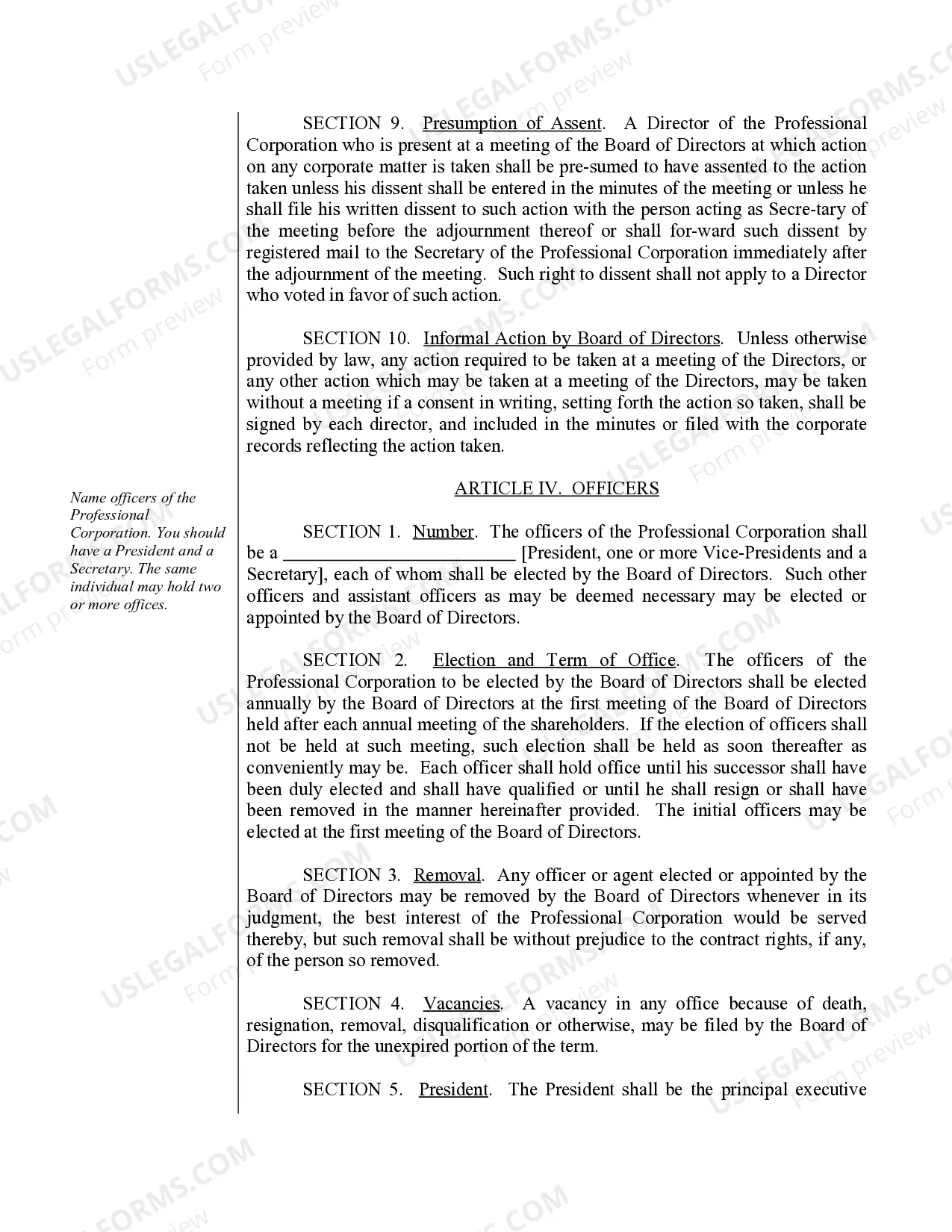 Preview Sample Bylaws for a Kansas Professional Corporation