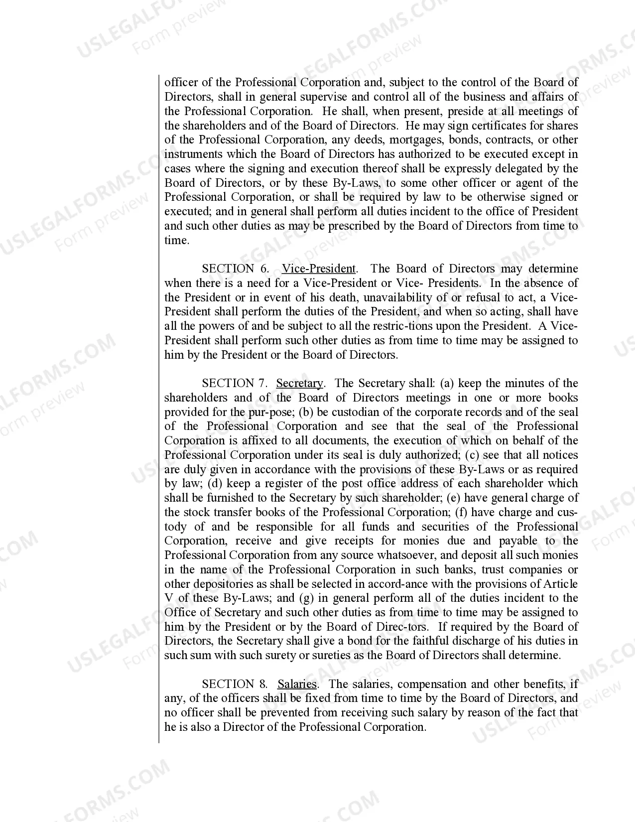 Preview Sample Bylaws for a Kansas Professional Corporation