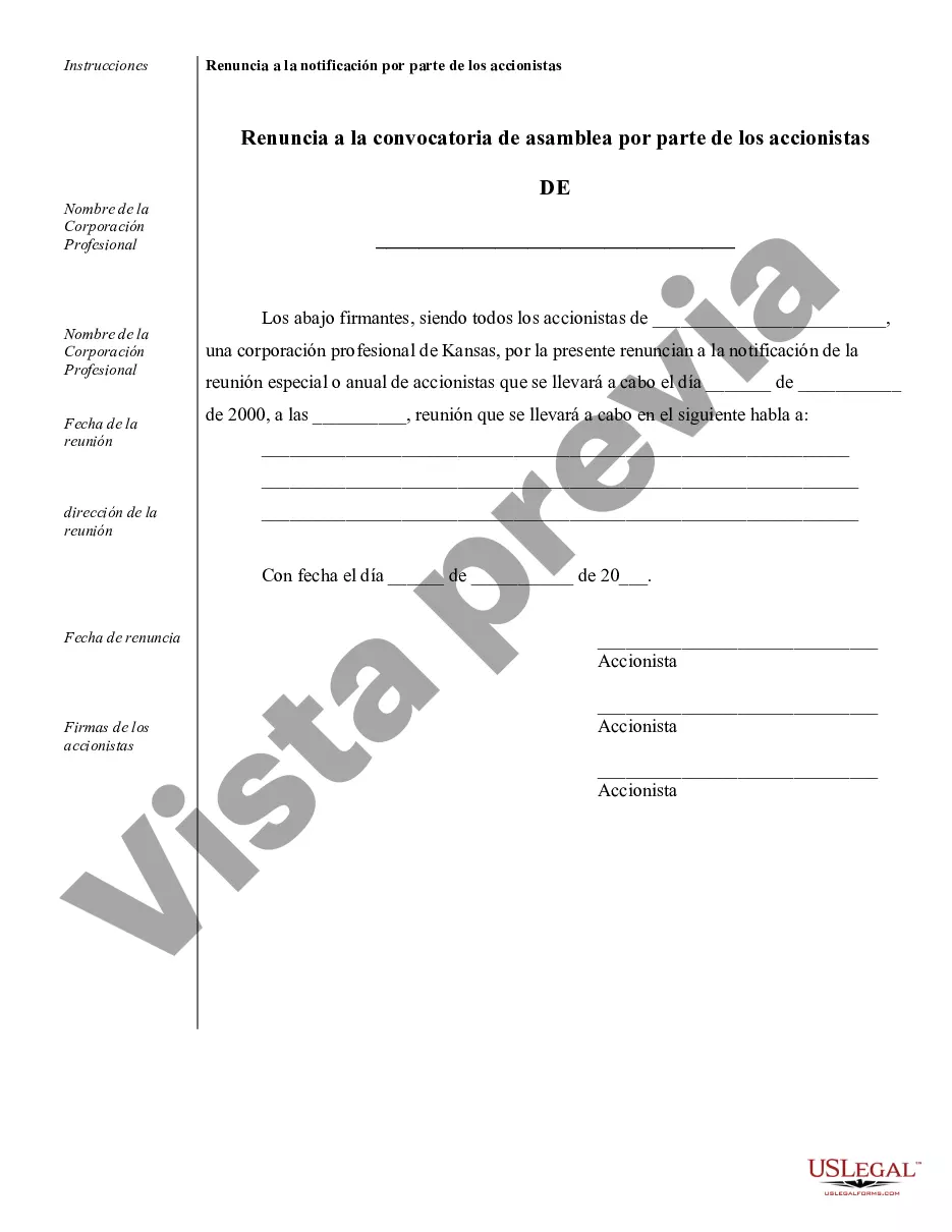 Preview Ejemplos de registros corporativos para una corporación profesional de Kansas