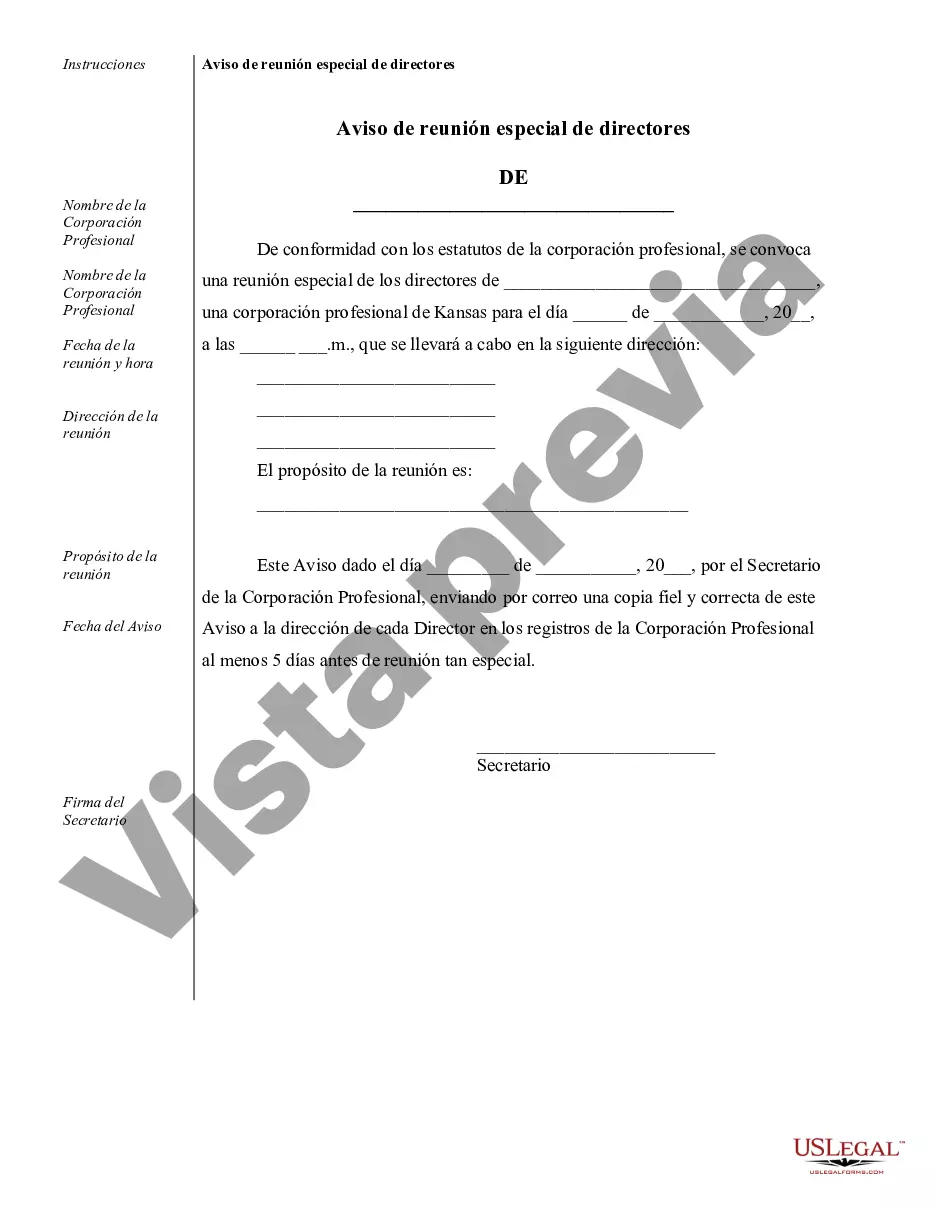 Preview Ejemplos de registros corporativos para una corporación profesional de Kansas