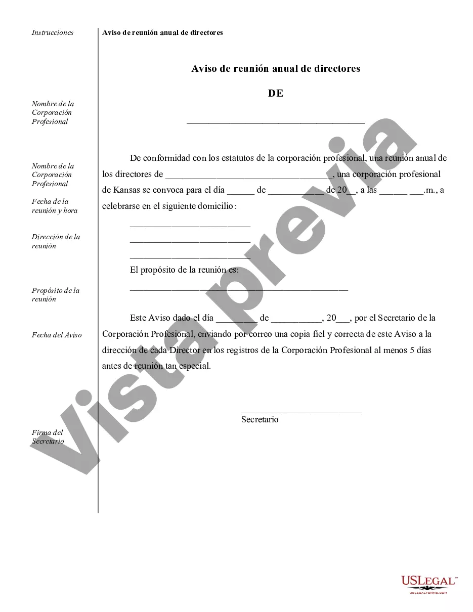 Preview Ejemplos de registros corporativos para una corporación profesional de Kansas