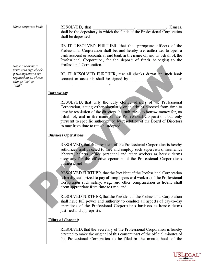 Get Sample Organizational Minutes for a Kansas Professional Corporation Preview Sample Organizational Minutes for a Kansas Professional Corporation
