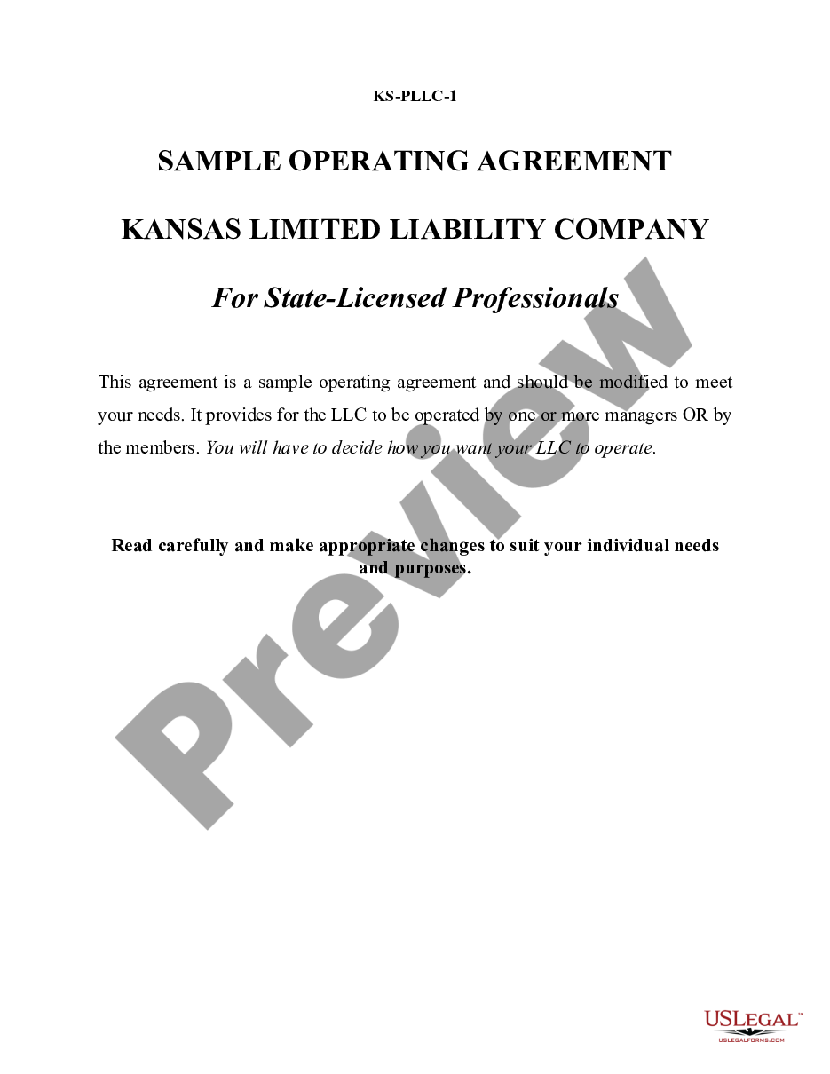 page 0 Sample Operating Agreement for Professional Limited Liability Company PLLC preview