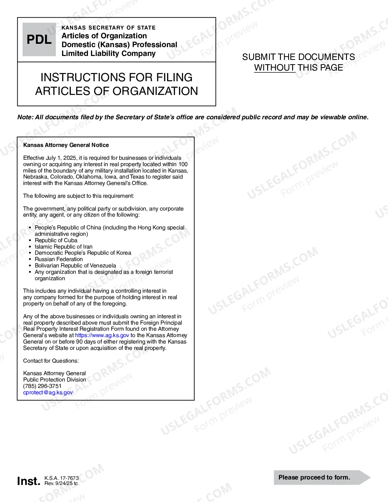 Preview Articles of Organization - Kansas Professional Limited Liability Company