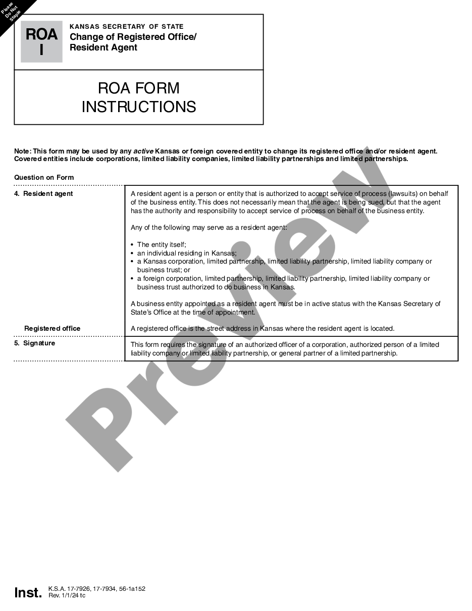 page 1 Kansas Change of Registered Agent preview