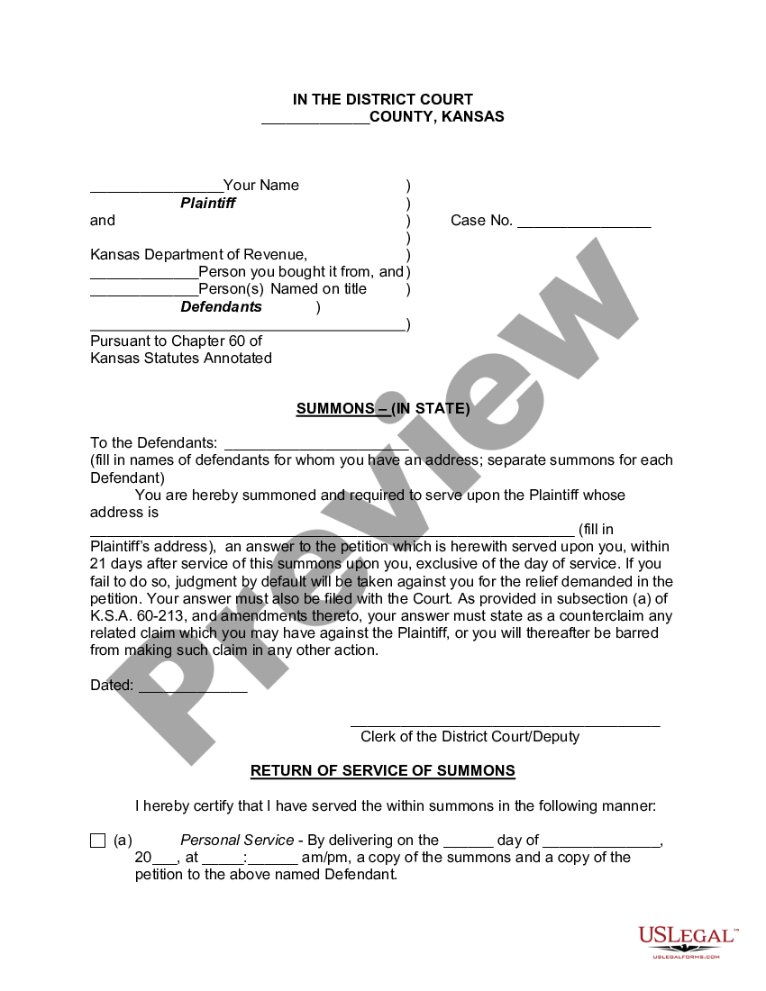 Kansas Summons | US Legal Forms