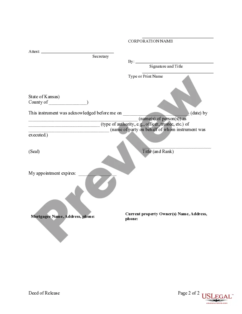 Preview Satisfaction, Release or Cancellation of Mortgage by Corporation