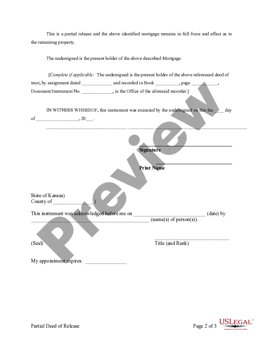 Preview Partial Release of Property From Mortgage by Individual Holder
