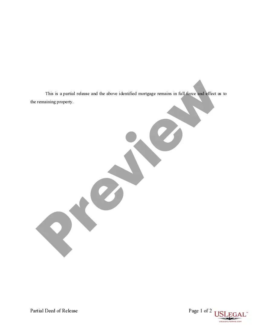Preview Partial Release of Property From Mortgage for Corporation