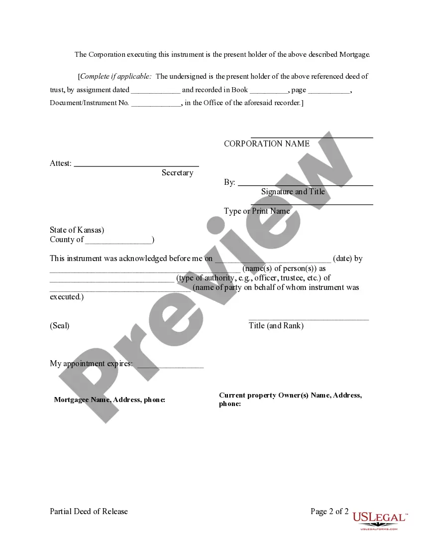 Preview Partial Release of Property From Mortgage for Corporation