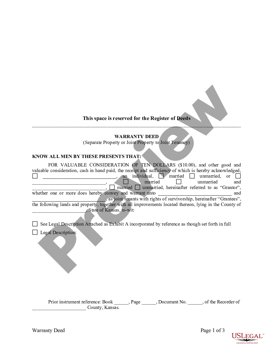 page 0 Warranty Deed for Separate or Joint Property to Joint Tenancy preview