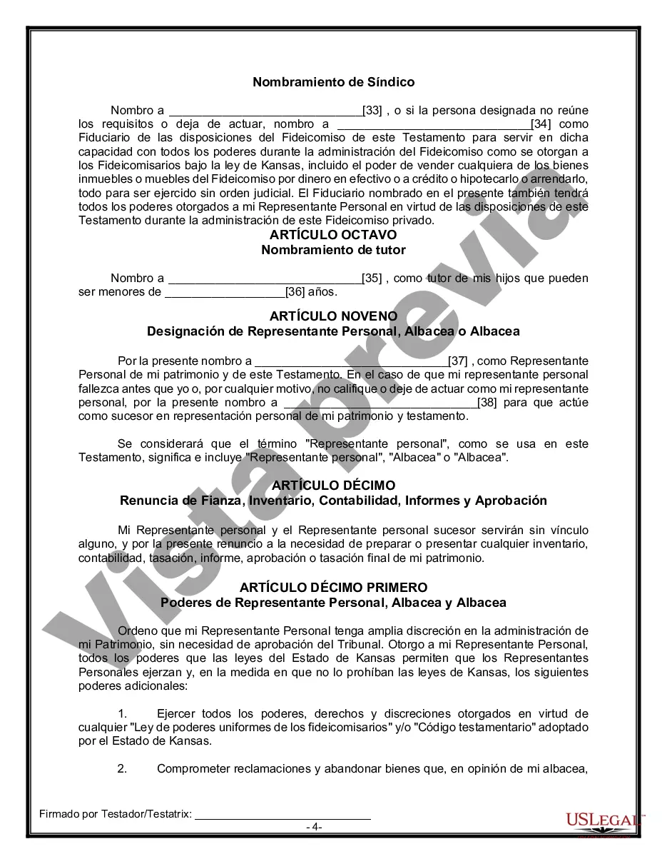 Preview Formulario Legal de Última Voluntad y Testamento para una Persona Soltera con Hijos Menores