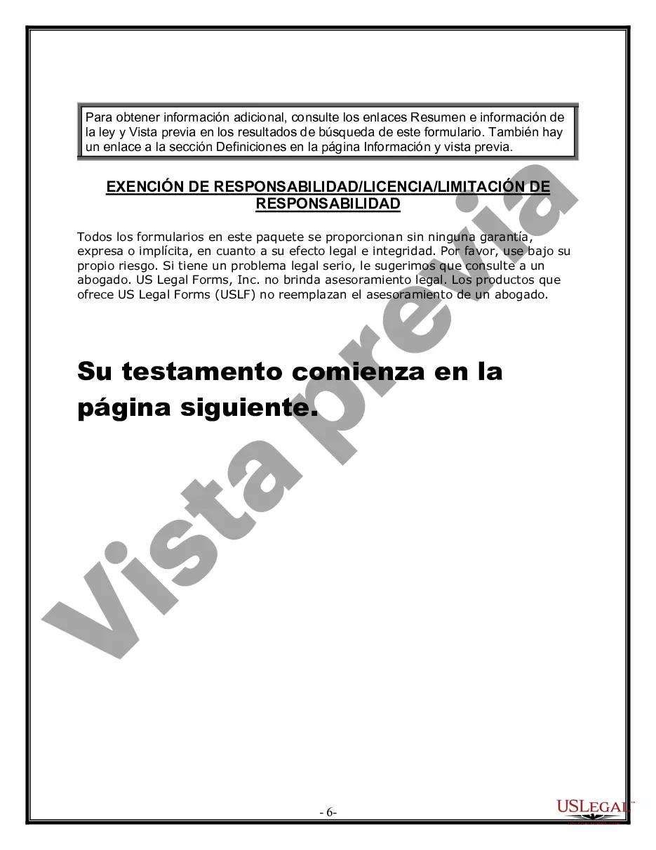 Preview Formulario Legal de Última Voluntad y Testamento para una Persona Soltera con Hijos Menores
