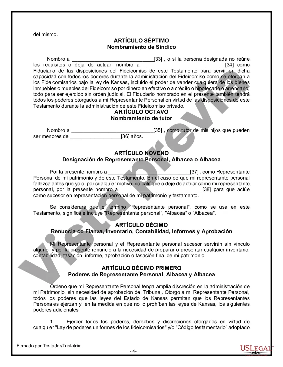 Preview Formulario Legal de Última Voluntad y Testamento para Persona Soltera con Hijos Adultos y Menores