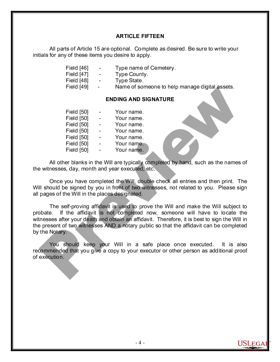 page 3 Legal Last Will and Testament for Married person with Minor Children from Prior Marriage preview