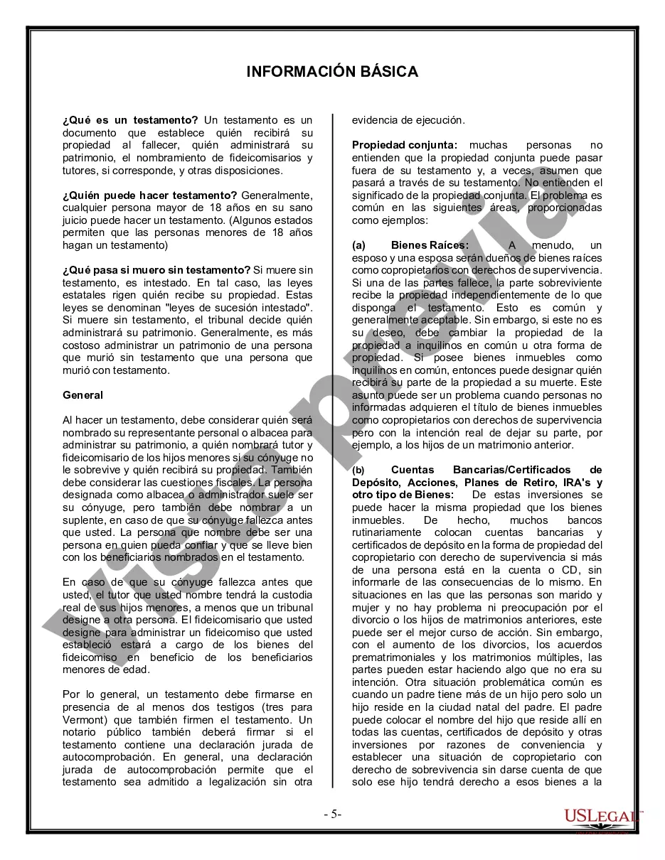 Preview Formulario de última voluntad y testamento legal para personas divorciadas que no se han vuelto a casar y no tienen hijos