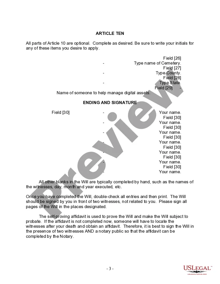 Preview Last Will and Testament for Divorced Person Not Remarried with No Children