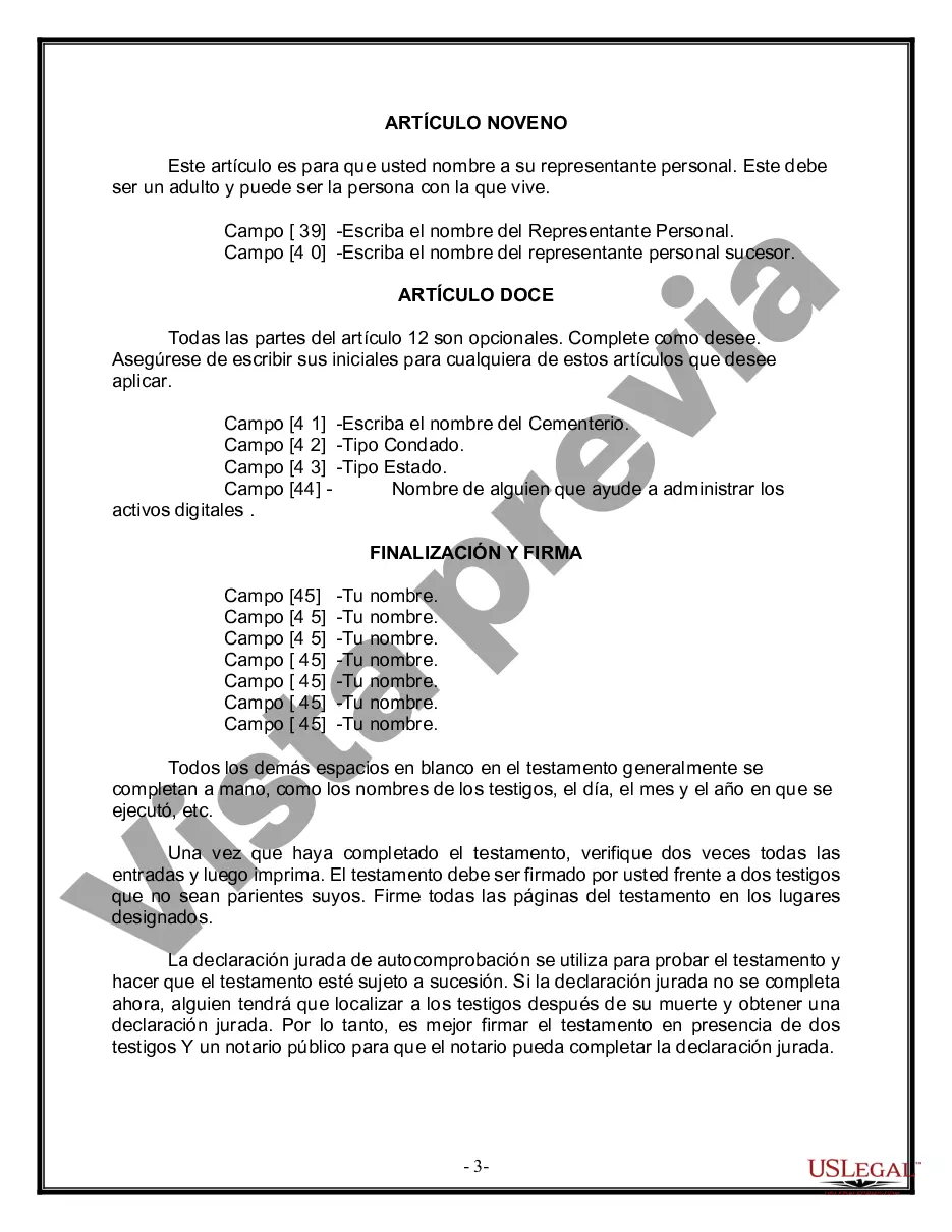 Preview Formulario de última voluntad y testamento legal para personas divorciadas que no se han vuelto a casar con hijos adultos y menores