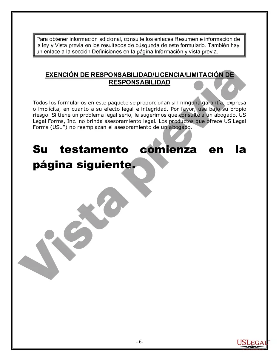 Preview Formulario de última voluntad y testamento legal para personas divorciadas que no se han vuelto a casar con hijos adultos y menores