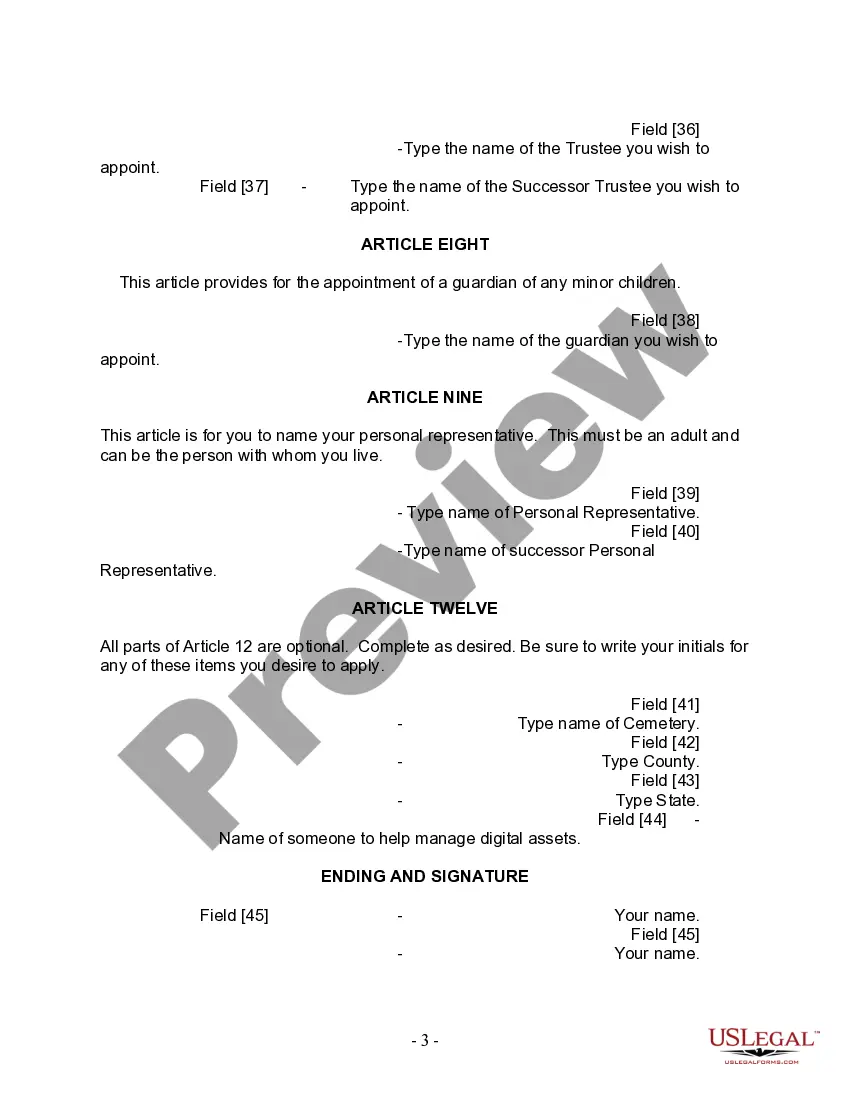 Preview Last Will and Testament for Divorced Person Not Remarried with Adult and Minor Children