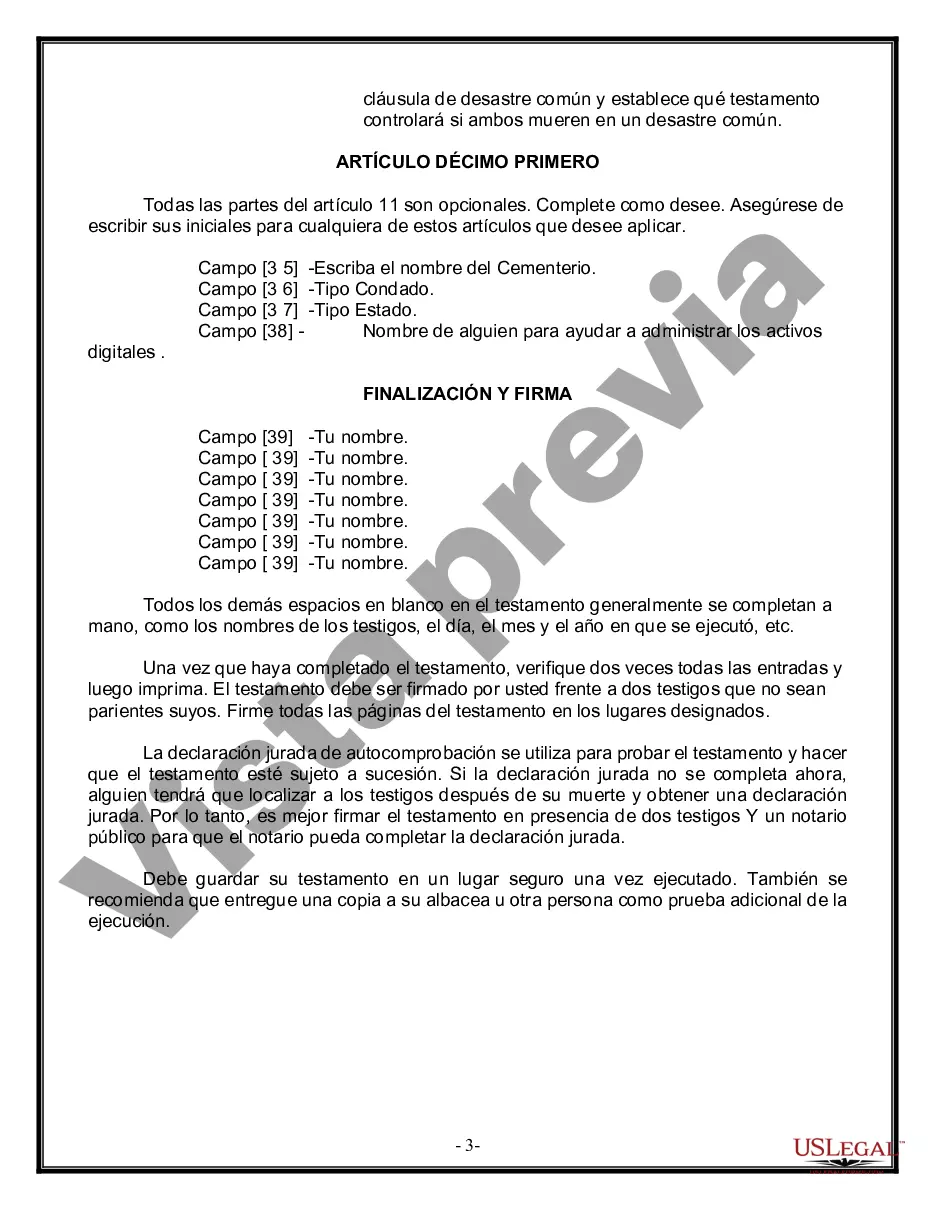 Preview Formulario de última voluntad y testamento legal para persona casada con hijos adultos