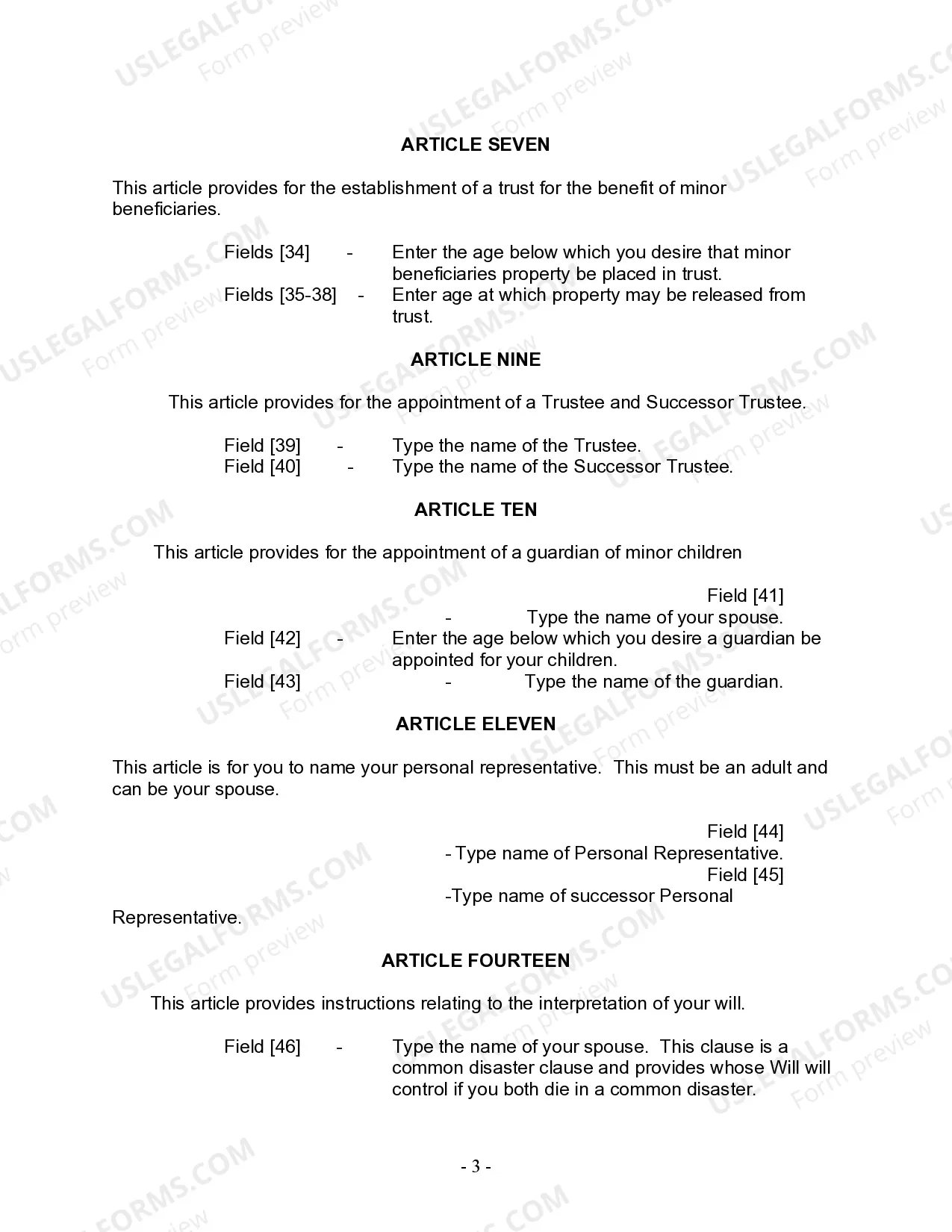 Preview Last Will and Testament for Married person with Minor Children