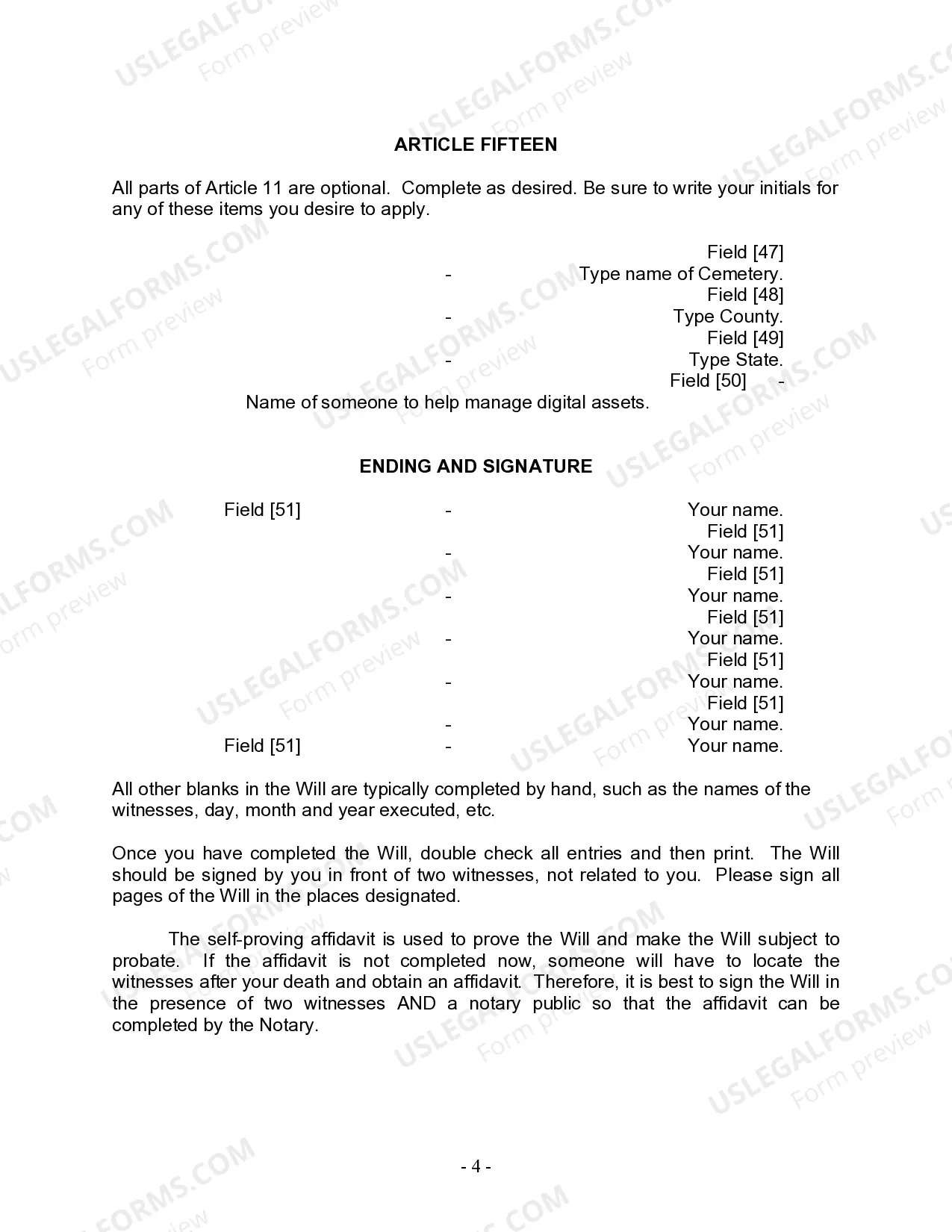 Preview Last Will and Testament for Married person with Minor Children