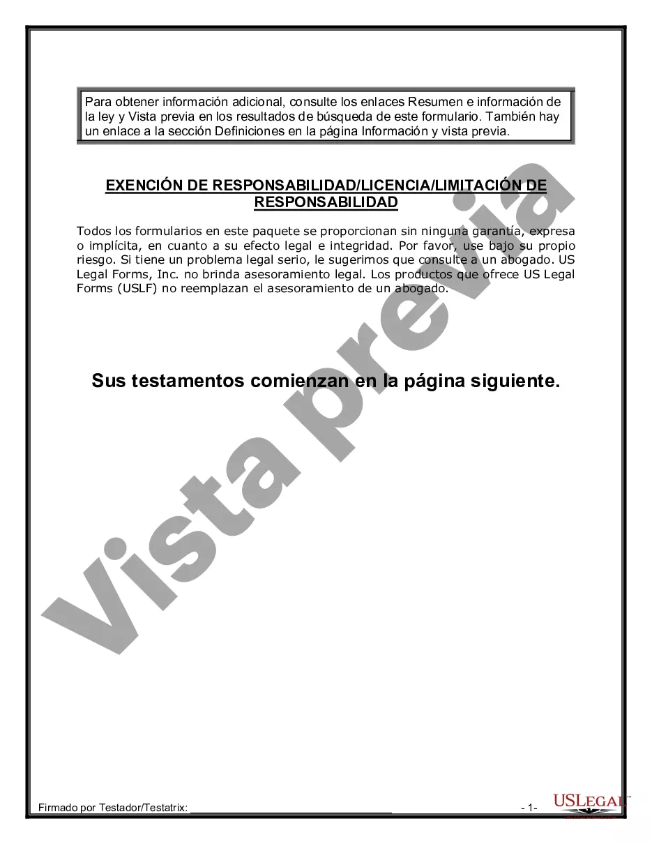Preview Paquete de Voluntades Mutuas con Últimas Voluntades y Testamentos para Pareja Casada con Hijos Menores