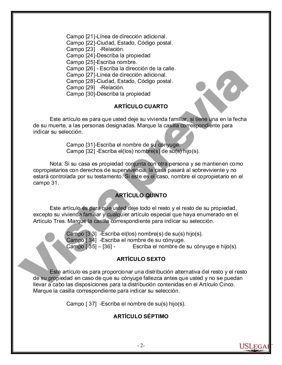Preview Formulario Legal de Última Voluntad y Testamento para Persona Casada con Hijos Adultos y Menores de Matrimonio Anterior