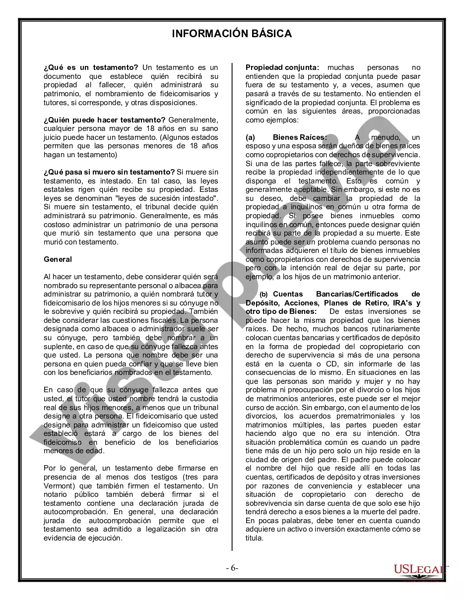 Preview Formulario Legal de Última Voluntad y Testamento para Persona Casada con Hijos Adultos y Menores de Matrimonio Anterior