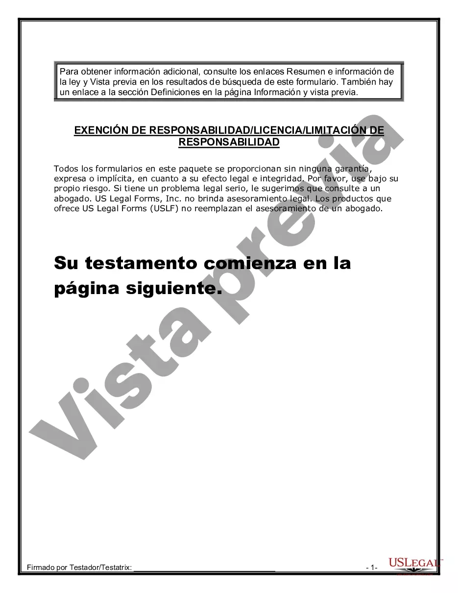 Preview Formulario Legal de Última Voluntad y Testamento para Persona Casada con Hijos Adultos y Menores de Matrimonio Anterior