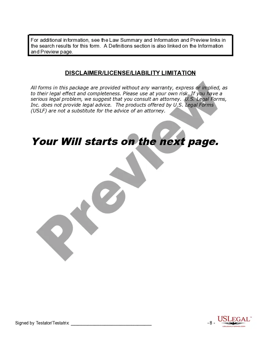Preview Last Will and Testament for Married Person with Adult and Minor Children from Prior Marriage