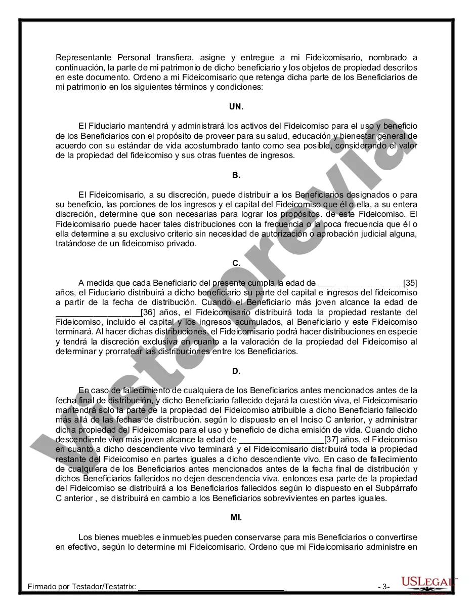 Preview Formulario Legal de Última Voluntad y Testamento para Persona Casada con Hijos Adultos y Menores
