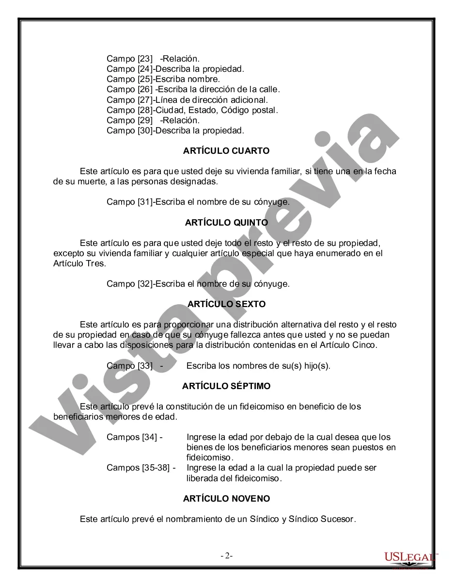 Preview Formulario Legal de Última Voluntad y Testamento para Persona Casada con Hijos Adultos y Menores