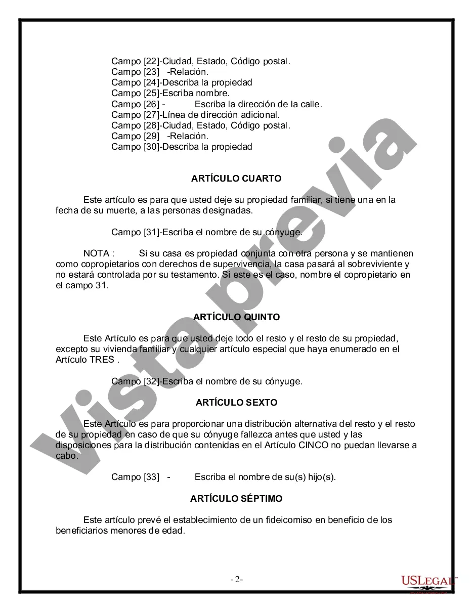 Preview Paquete de Voluntades Mutuas con Últimas Voluntades y Testamentos para Pareja Casada con Hijos Mayores y Menores