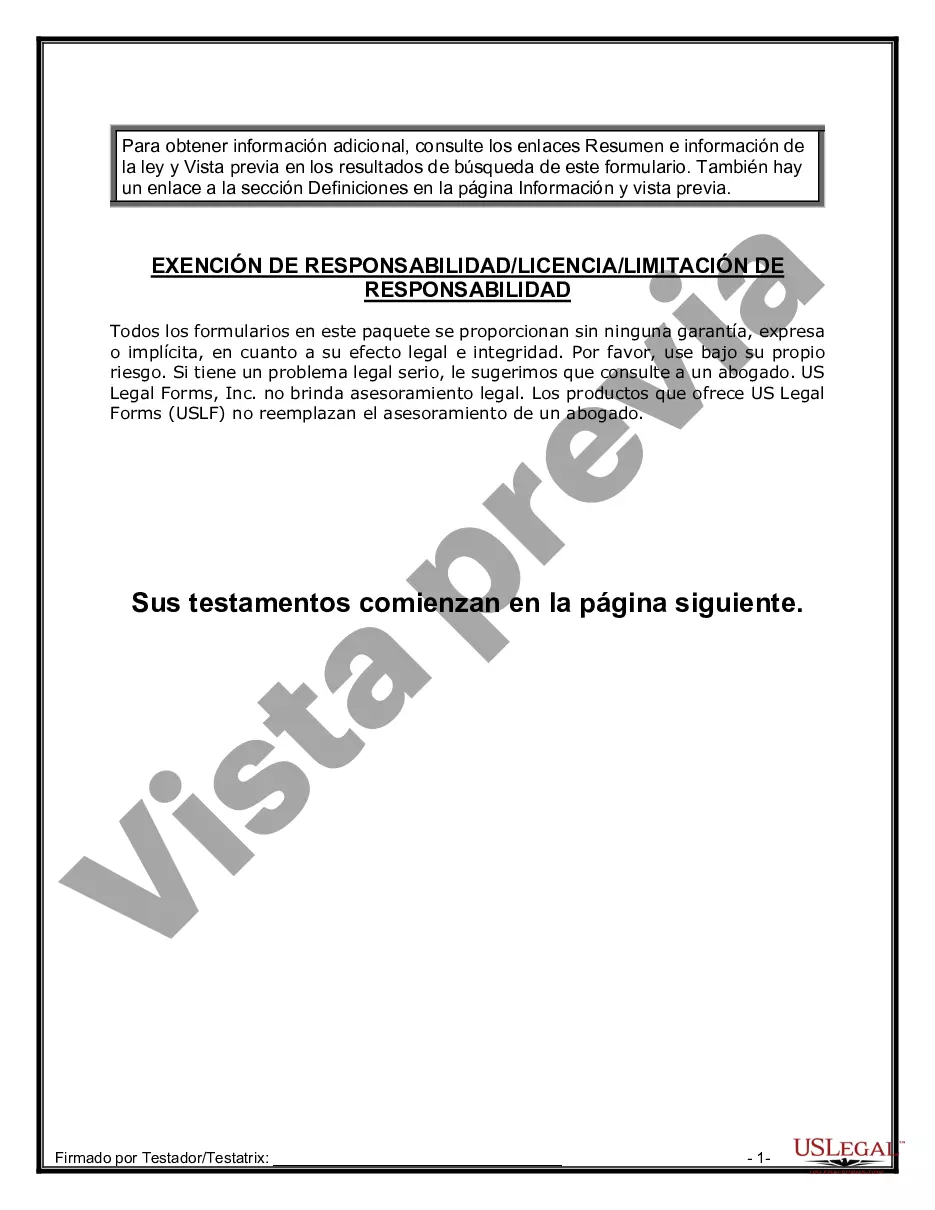 Preview Paquete de Voluntades Mutuas con Últimas Voluntades y Testamentos para Pareja Casada con Hijos Mayores y Menores