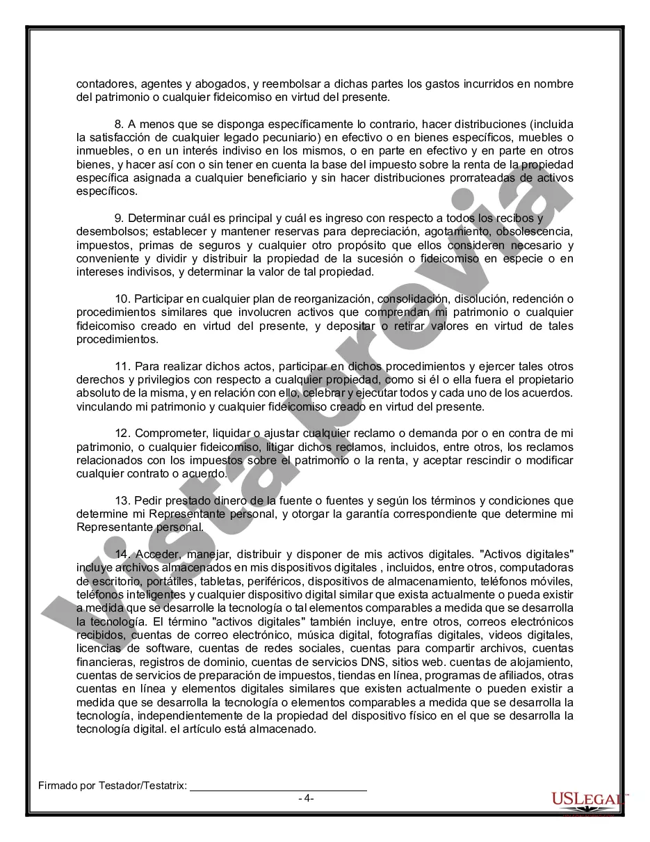 Preview Formulario de testamento y última voluntad legal para viuda o viudo con hijos adultos