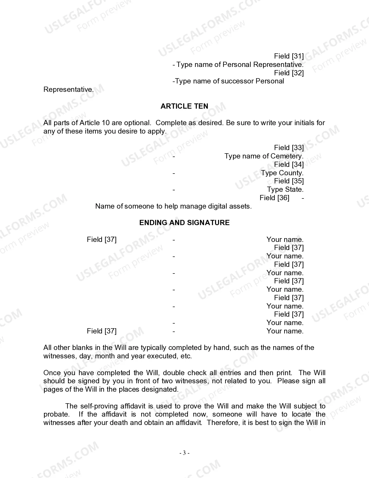 Preview Last Will and Testament for a Widow or Widower with Adult Children